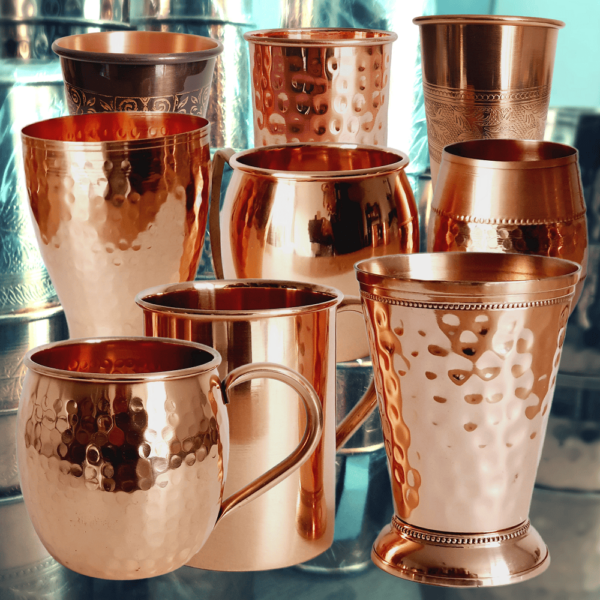 Pure copper cups and mugs for healthy vital water