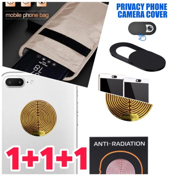 3 in 1 set: Faraday bag, phone camera cover & anti-radiation sticker